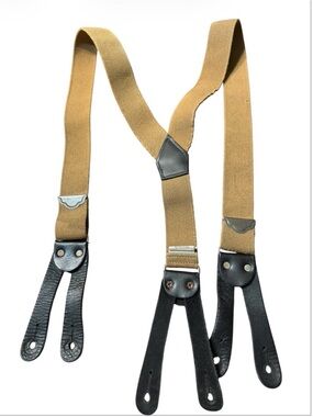 Welch Y Back Tan Canvas Suspenders with Leather Details. Size Medium (46)